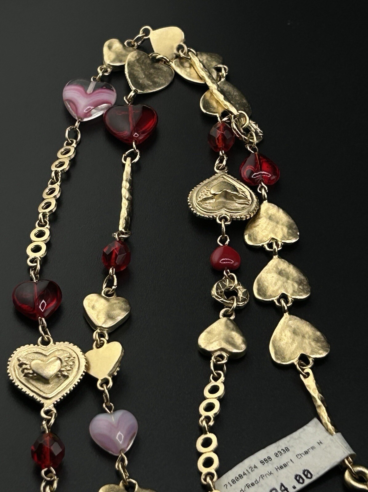 New Hearts Red and Pink Gold Toned Necklace