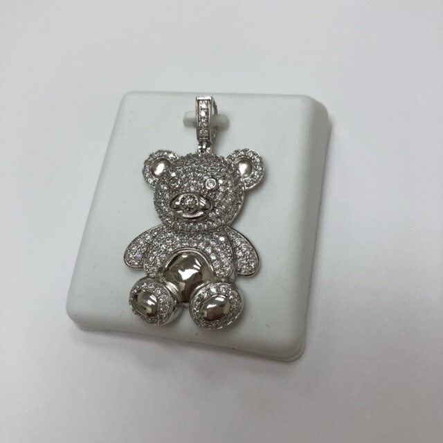 925 Sterling Silver with Cubic Zirconia Teddy Bear Pendant