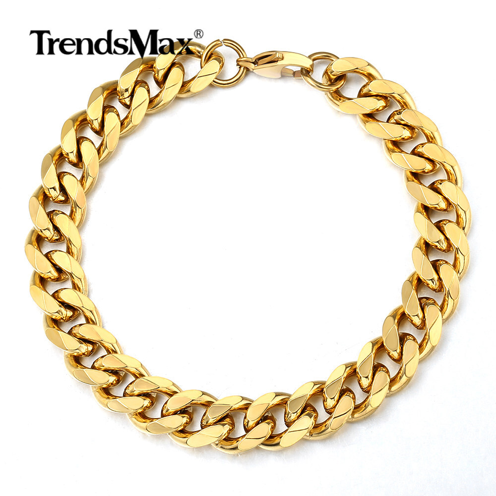 3/5/7/9/11mm Gold Plated Stainless Steel Curb Cuban Chain Necklace/Bracelet Men