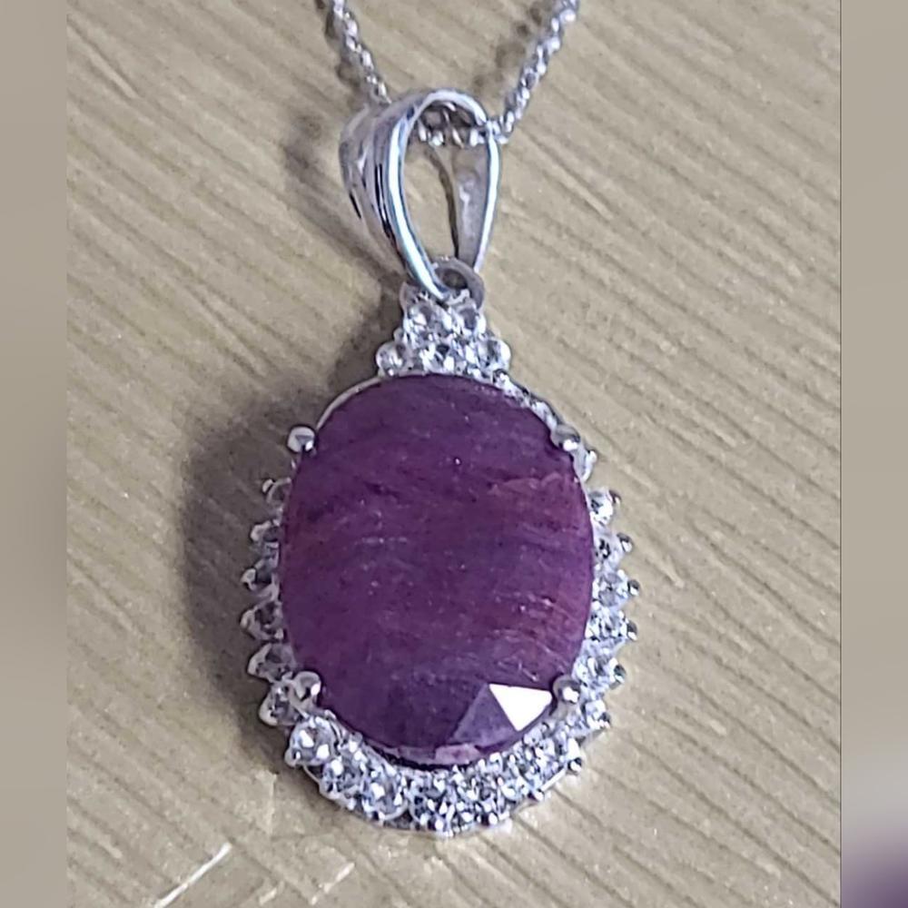 Lab Created Ruby White Topaz Gemstone Sterling Silver Pendant, NEW!