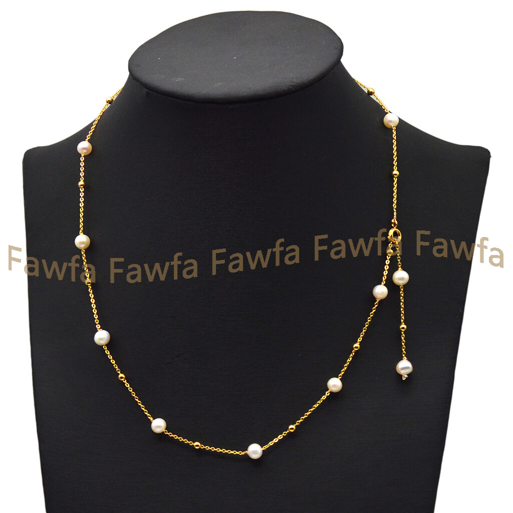 6-7mm Natural White Freshwater Baroque Pearl Beads Chain Necklace 20”