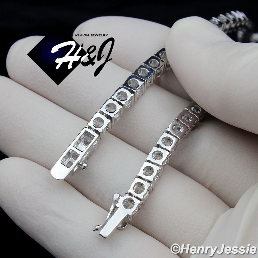 16-30″MEN WOMEN 14K WHITE GOLD PLATED ICY BLING CZ 4MM 1 ROW TENNIS NECKLACE*NB1