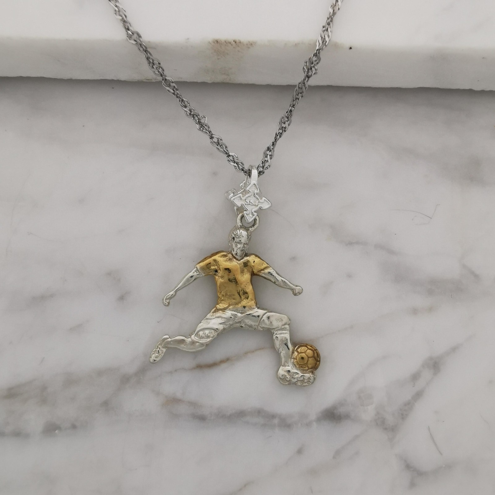 Football Pendant Necklace for Men – 925 Silver with Gold Plating Jewelry