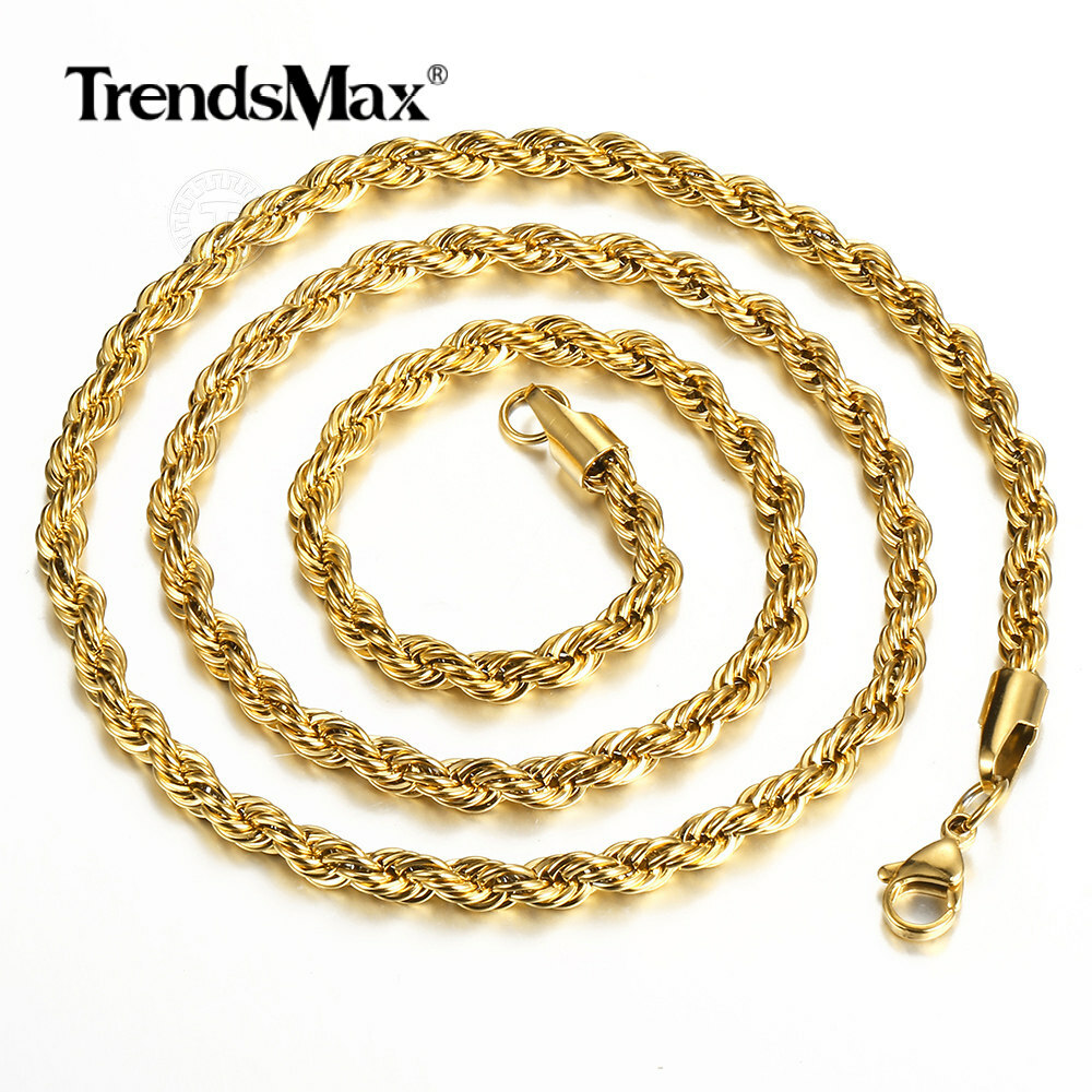 3/5/7mm 16-30″ Men’s Stainless Steel Twisted Rope Chain Necklace Choker Jewelry