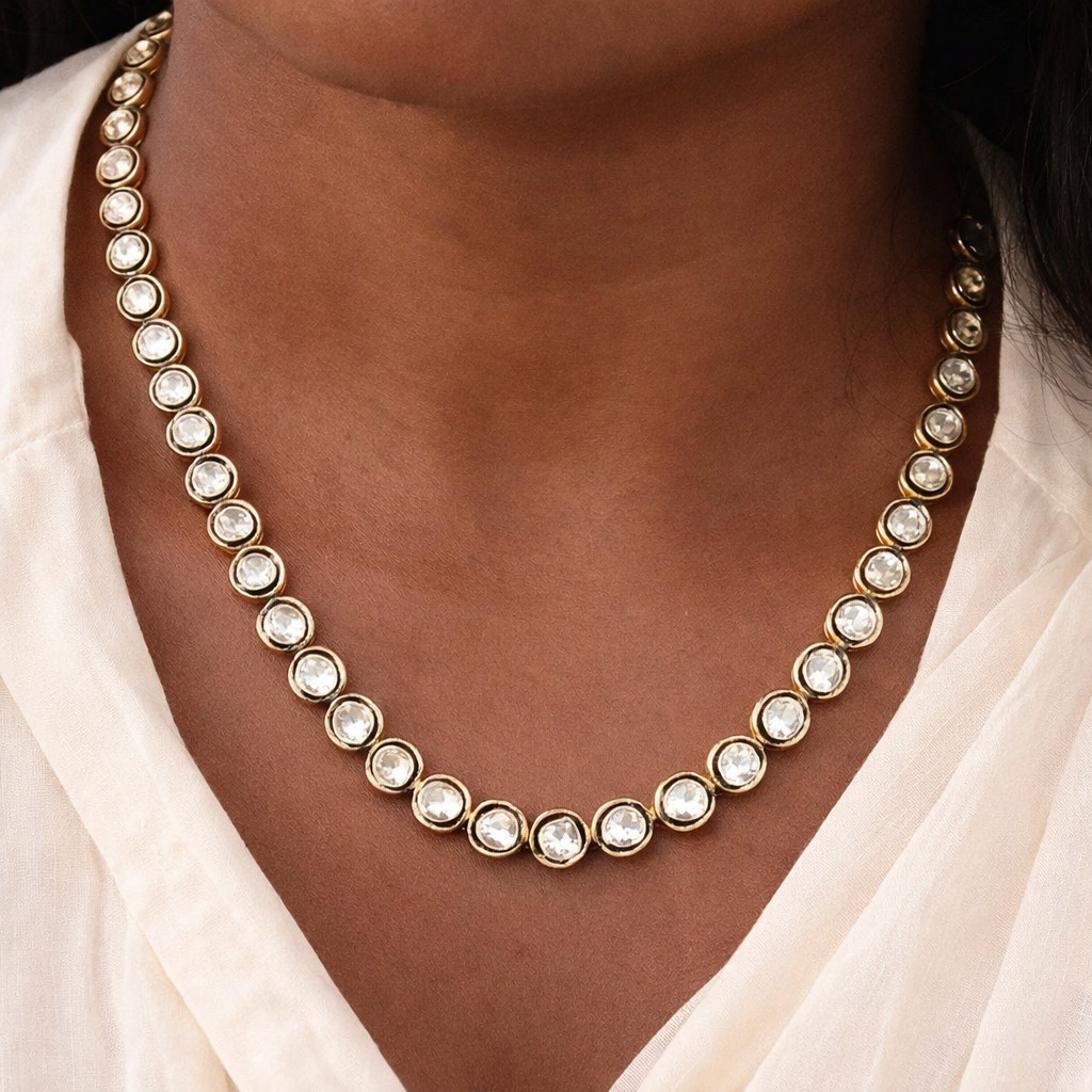 Moissanite Polki Necklace Brass Metal Fashion Jewelry for gift