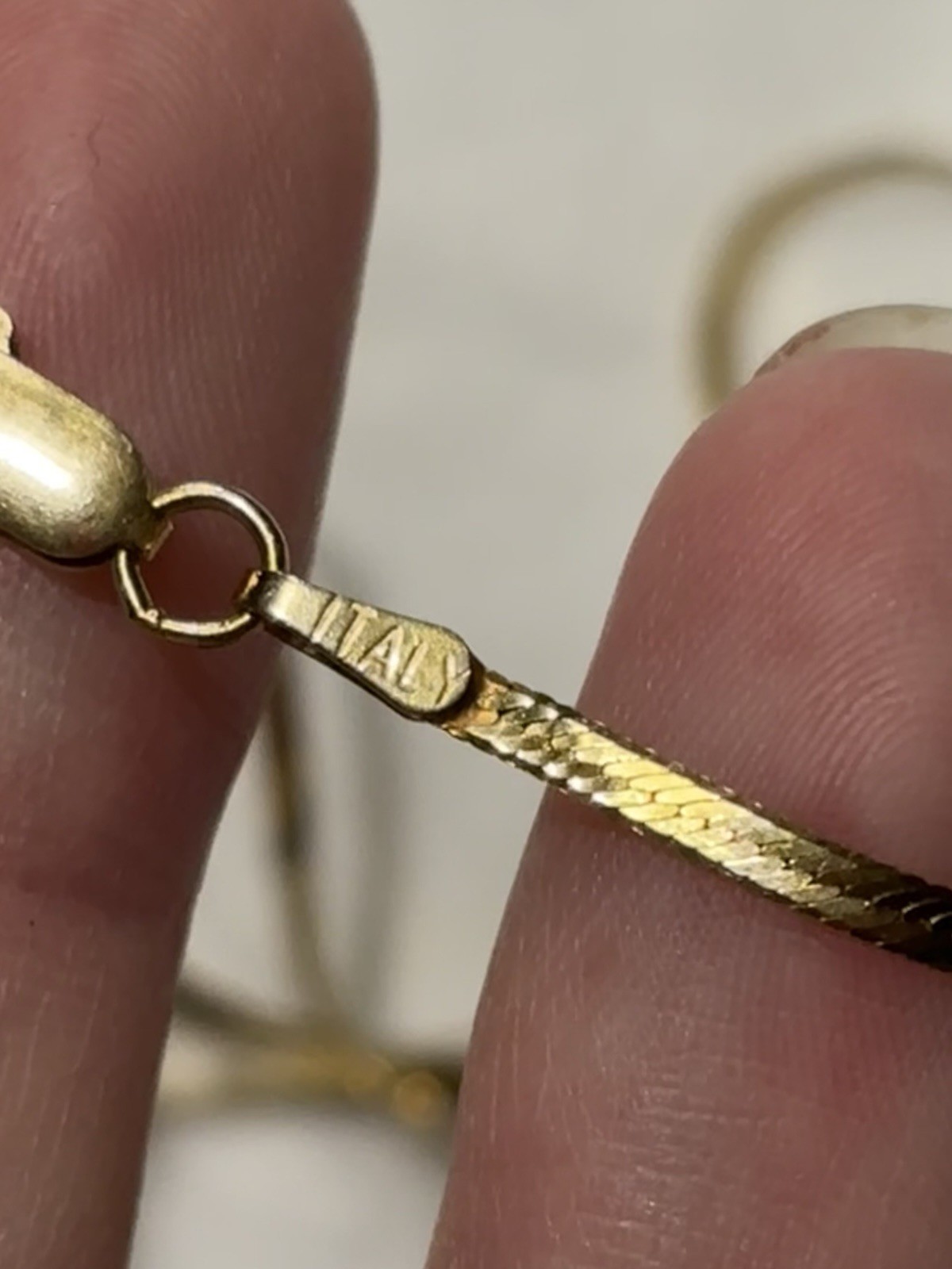 14K Gold Metal Flat Herringbone Chain Necklace, Stamped ITALY