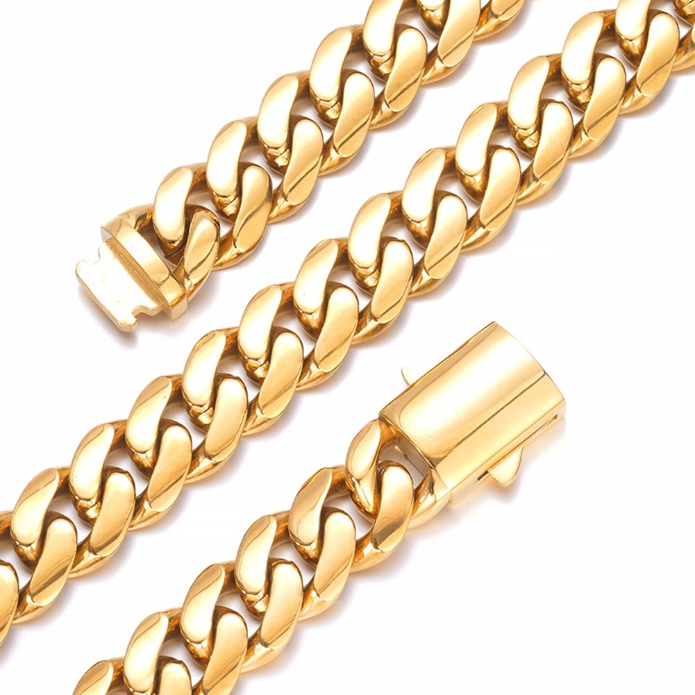 Hip Hop Men 6-14mm Gold Stainless Steel Miami Cuban Link Chain Necklace 16″-40″