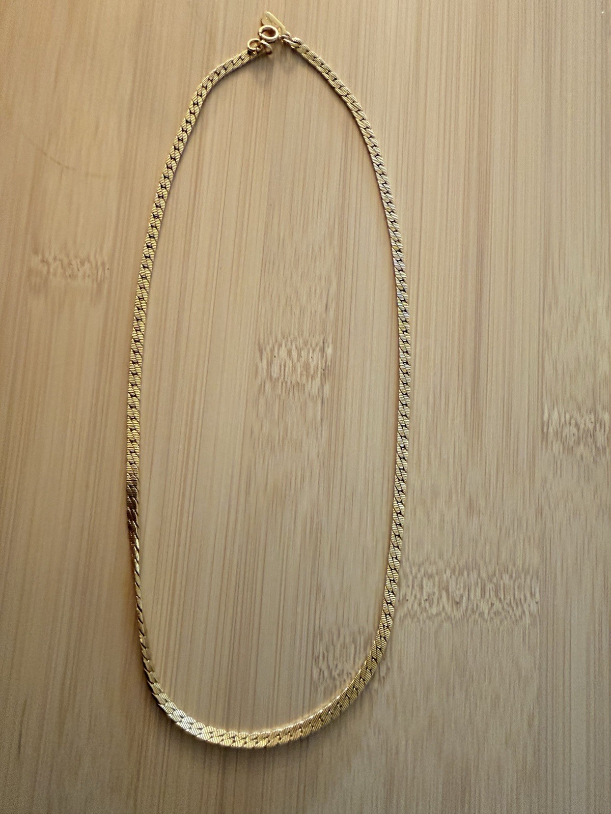 Monet Gold Herringbone Chain Necklace Gold Plated Spring Ring Signed 80s