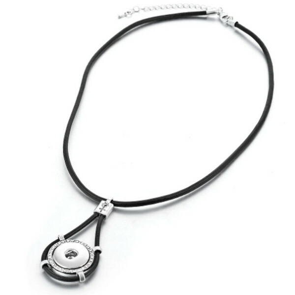 Snaps Jewelry Necklace Black Leather Halo Rhinestone Fits18-20mm Ginger Charms