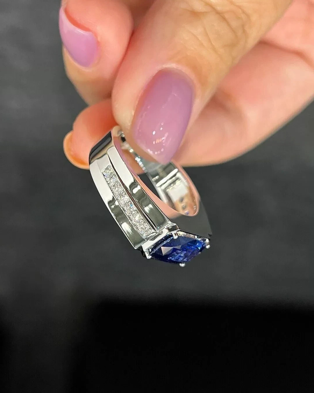 2.67 Ct Natural Sapphire & Diamond Wedding Men’s Band 14K White Gold Size 11