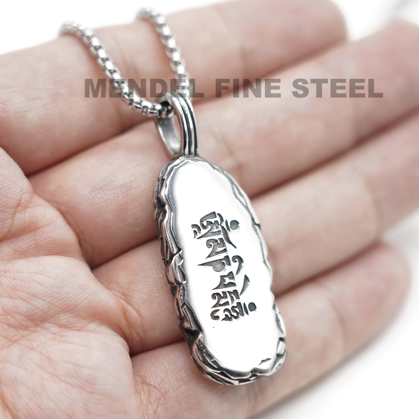 MENDEL Mens Tibetan Buddhist Protection Amulet Pendant Necklace Stainless Steel