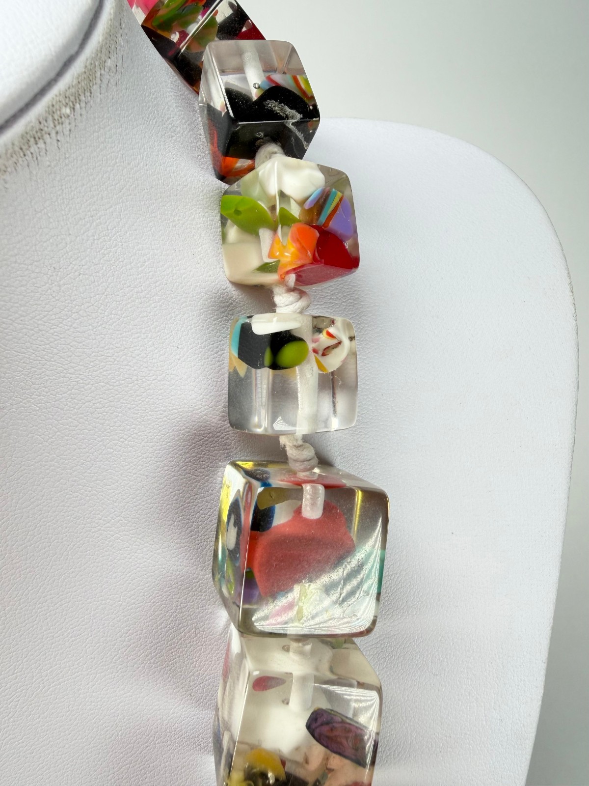 Jackie Brazil “Cascade” Mix Size Liquorice Cubes Resin Necklace ( N3343 )