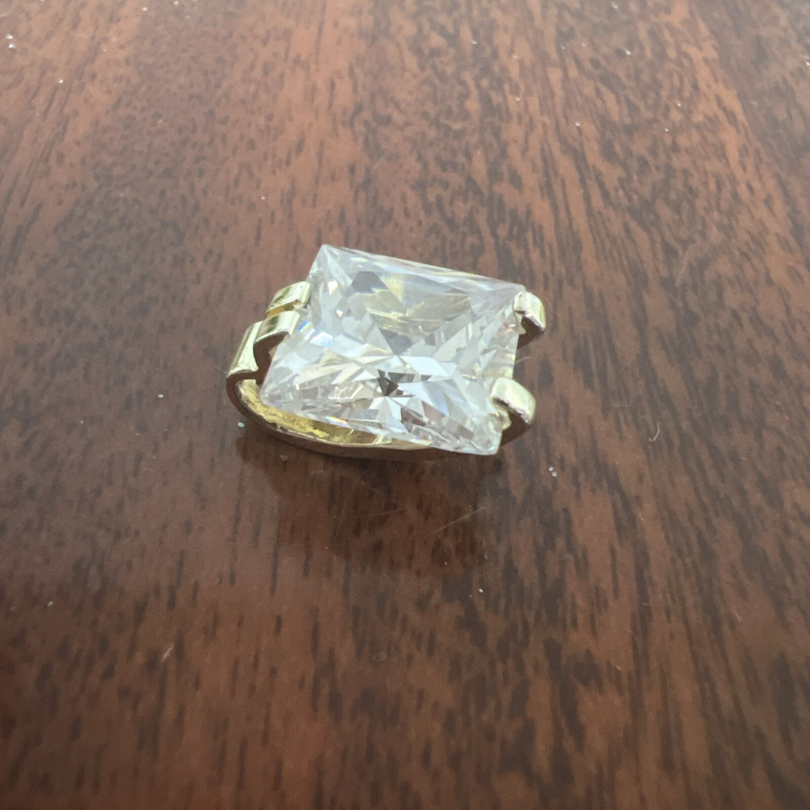 ROMAN RMN Square Gold tone Solitaire CZ Pendant Clear Colorless Stone Princess