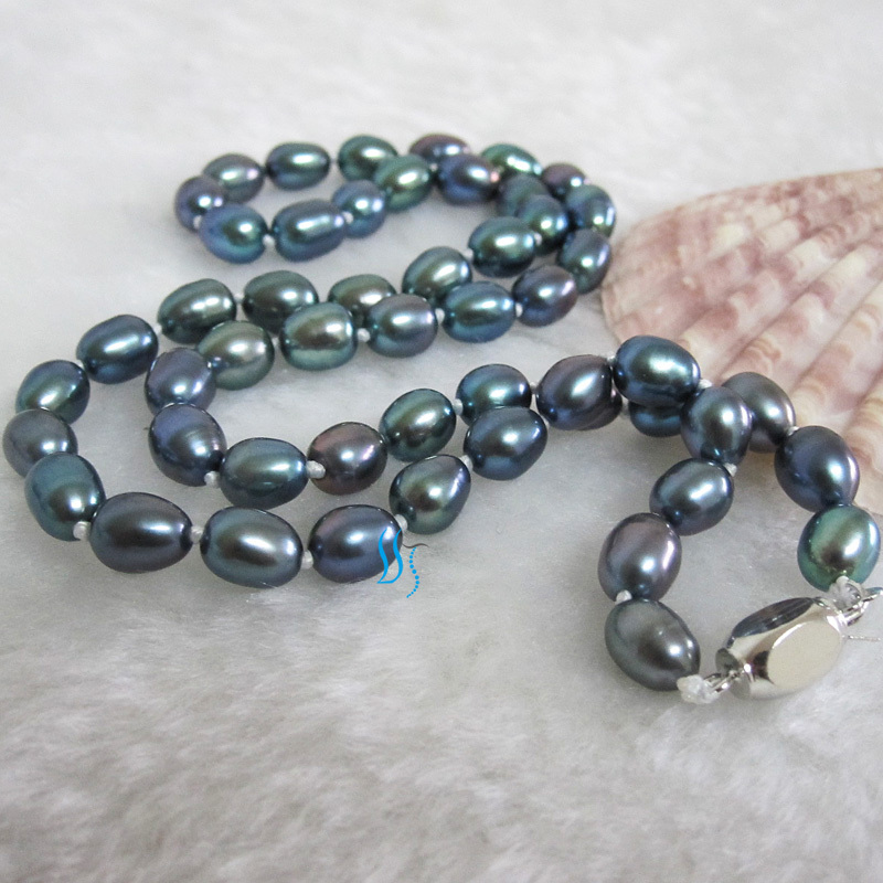 18″ 6-7mm Peacock AA Rice Freshwater Pearl Necklace