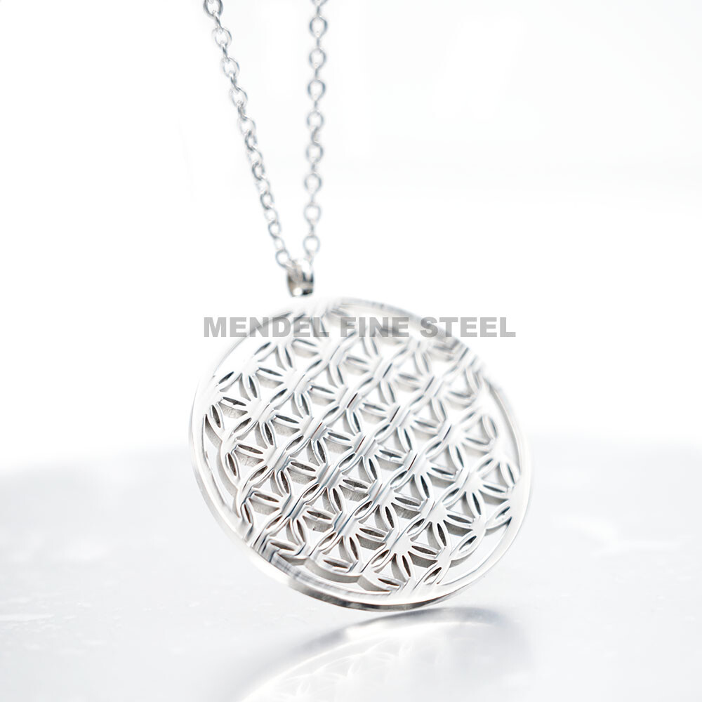 MENDEL Stainless Steel Flower of Life Sacred Geometry Charm Pendant Necklace