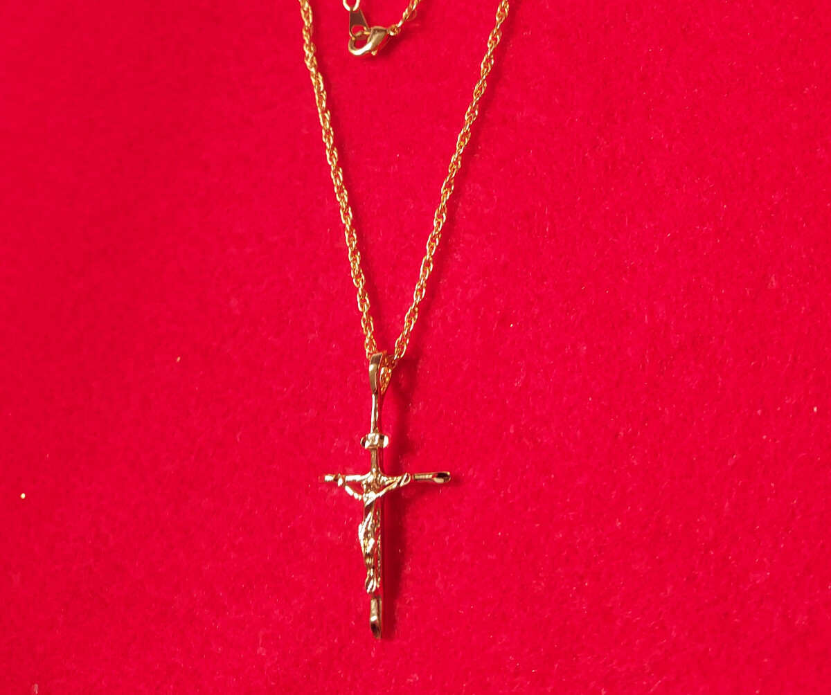14KT GOLD PLATED CROSS CRUCIFIX CHARM PENDANT WITH 16 INCH ROPE NECKLACE – 2040
