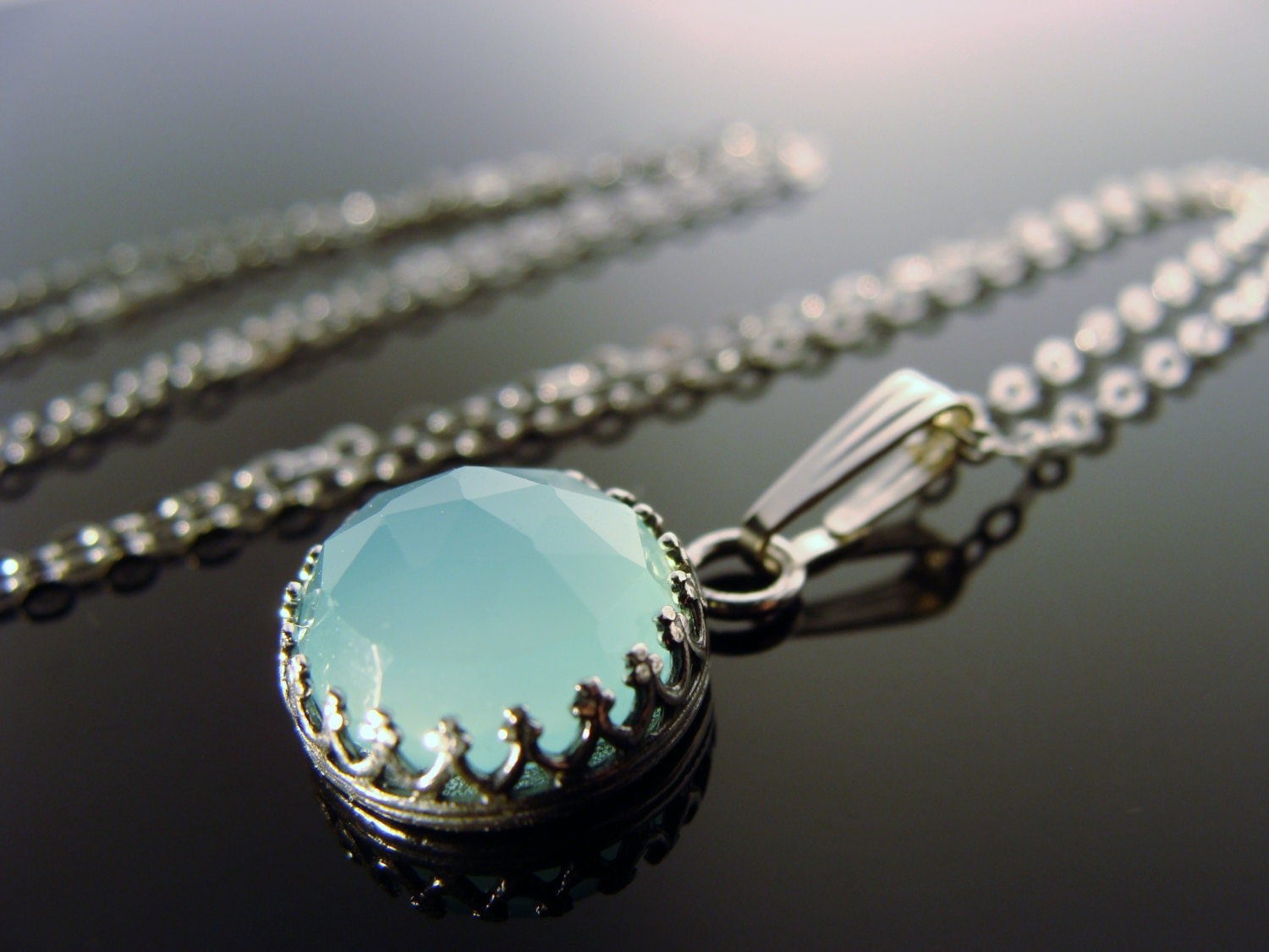 Aqua Chalcedony Pendant · Faceted Bezel Set Gemstone · 925 Sterling Silver ·