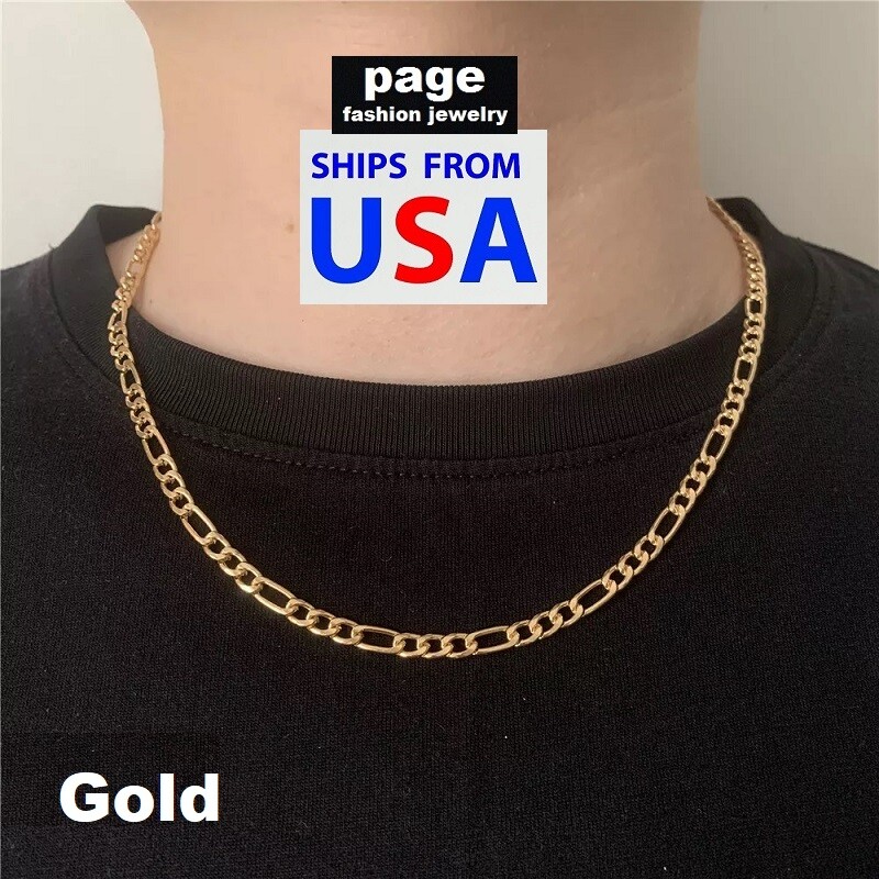 US Seller- 925 Sterling Silver- 18K Gold- Plated 2mm Italy Figaro Chain Necklace