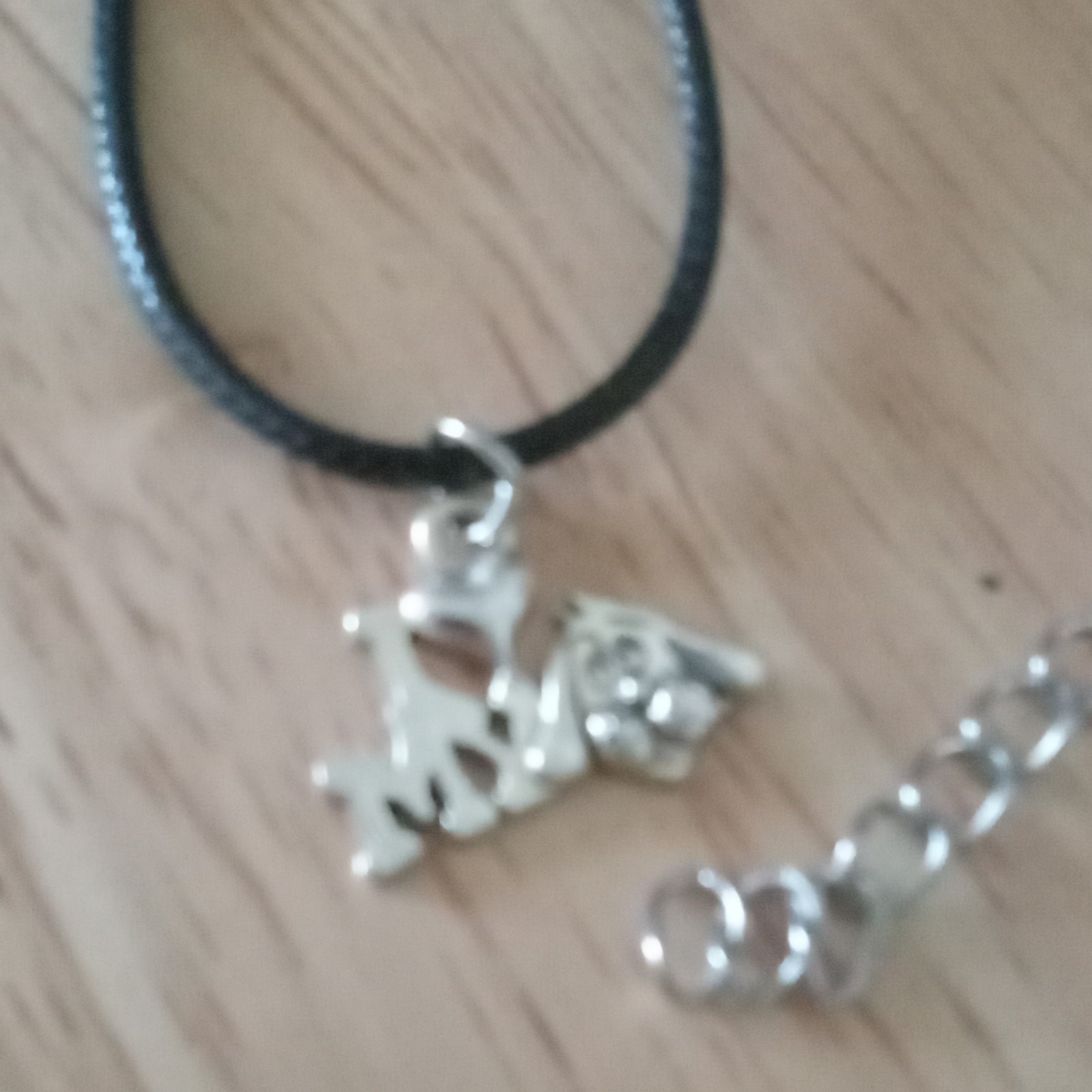 Dog Charm Pendant Necklace Adjustable Black Cord Silver Tone, Lobster
