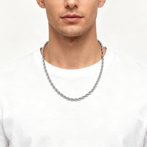Twist Chain Necklace 2/3/5/8MM Braided Rope Chain Necklace for Men 20 inch 5 MM