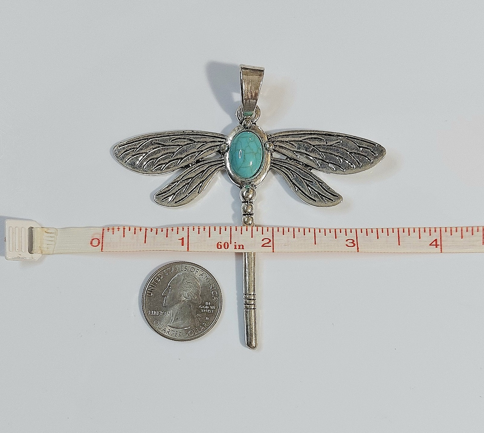 Dragonfly Silver Necklace Pendant with Turquoise Accent – Women’s Jewelry