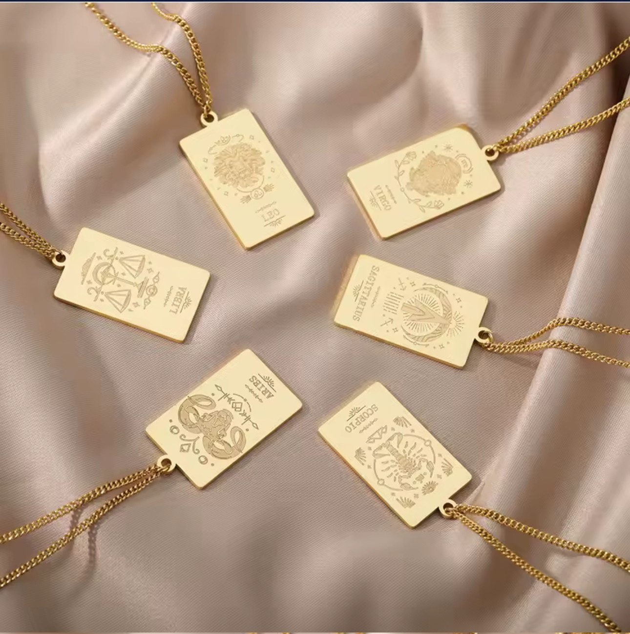 Horoscope 12 Zodiac Signs Necklace Pendant in Gold or Silver Astrological Gift