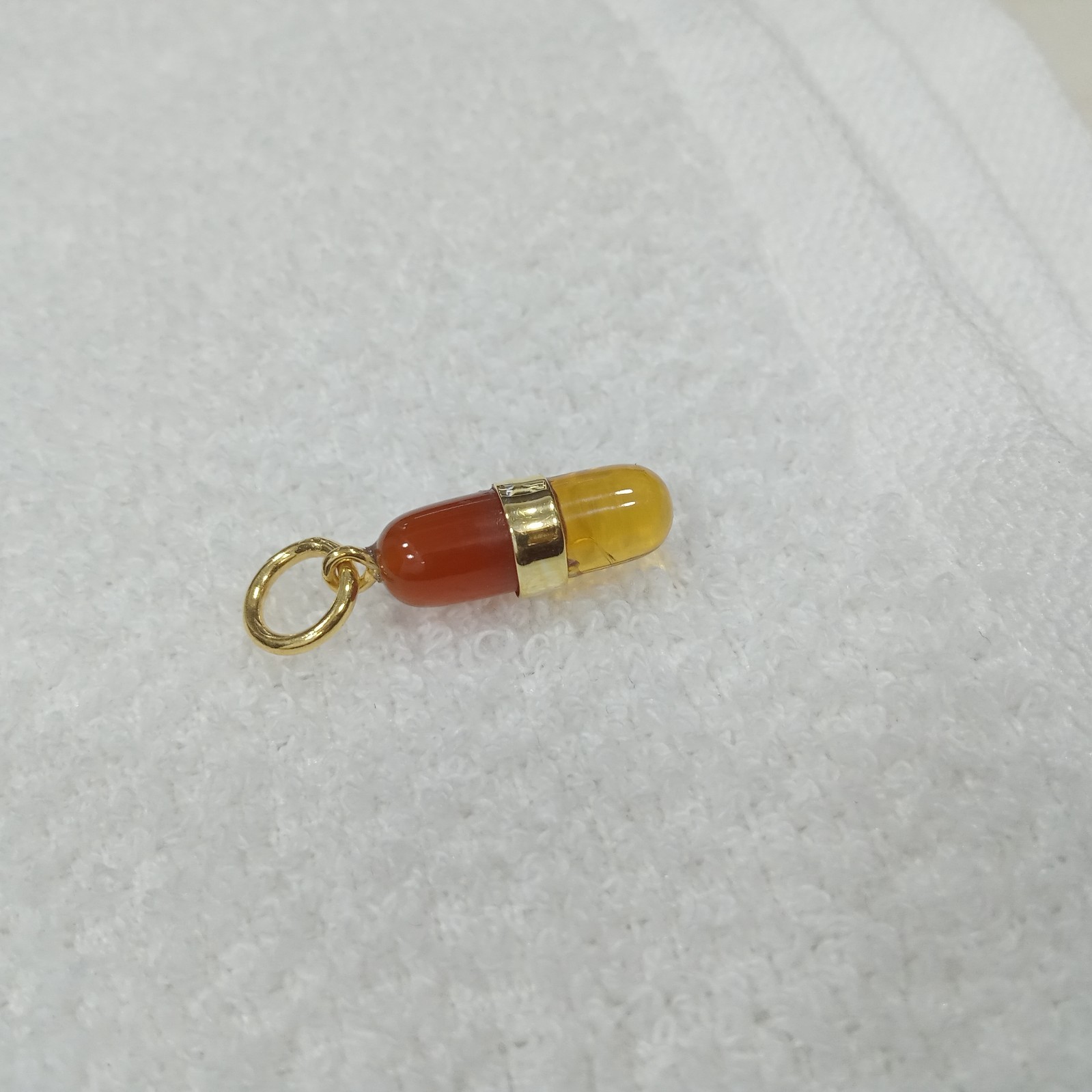 Vermeil Pill Capsule, 18k Gold Pill Charm, Carabiner, Pill Pendant, Tases Stones