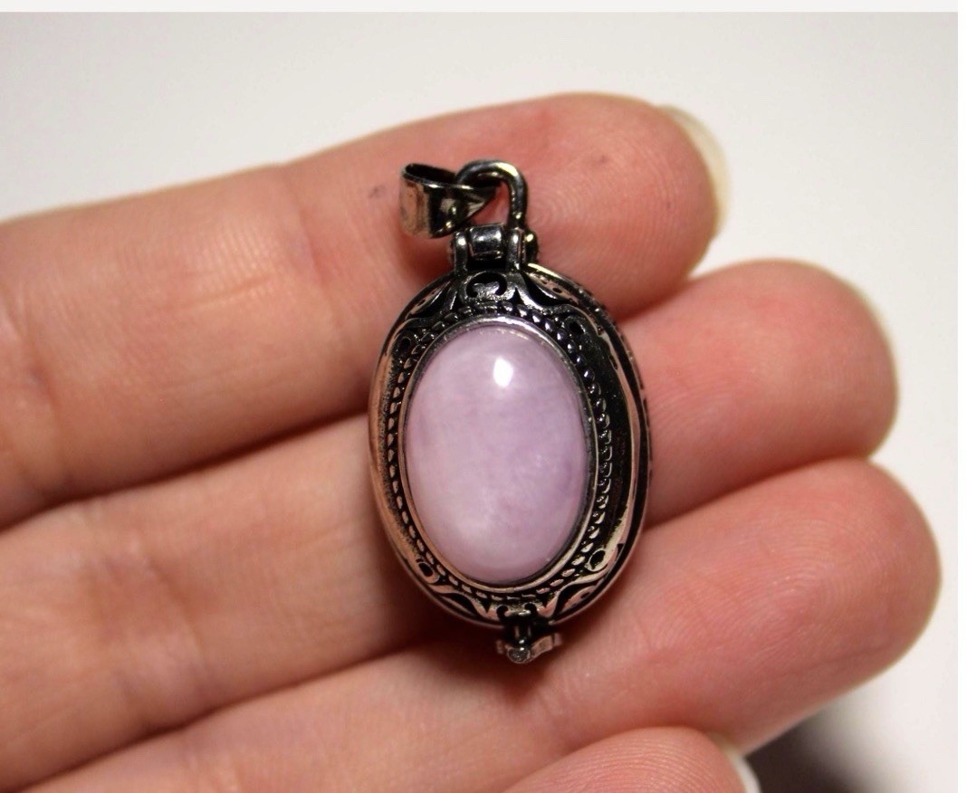 Kunzite Locket Pendant, Sterling Silver Plated Poison Pendant