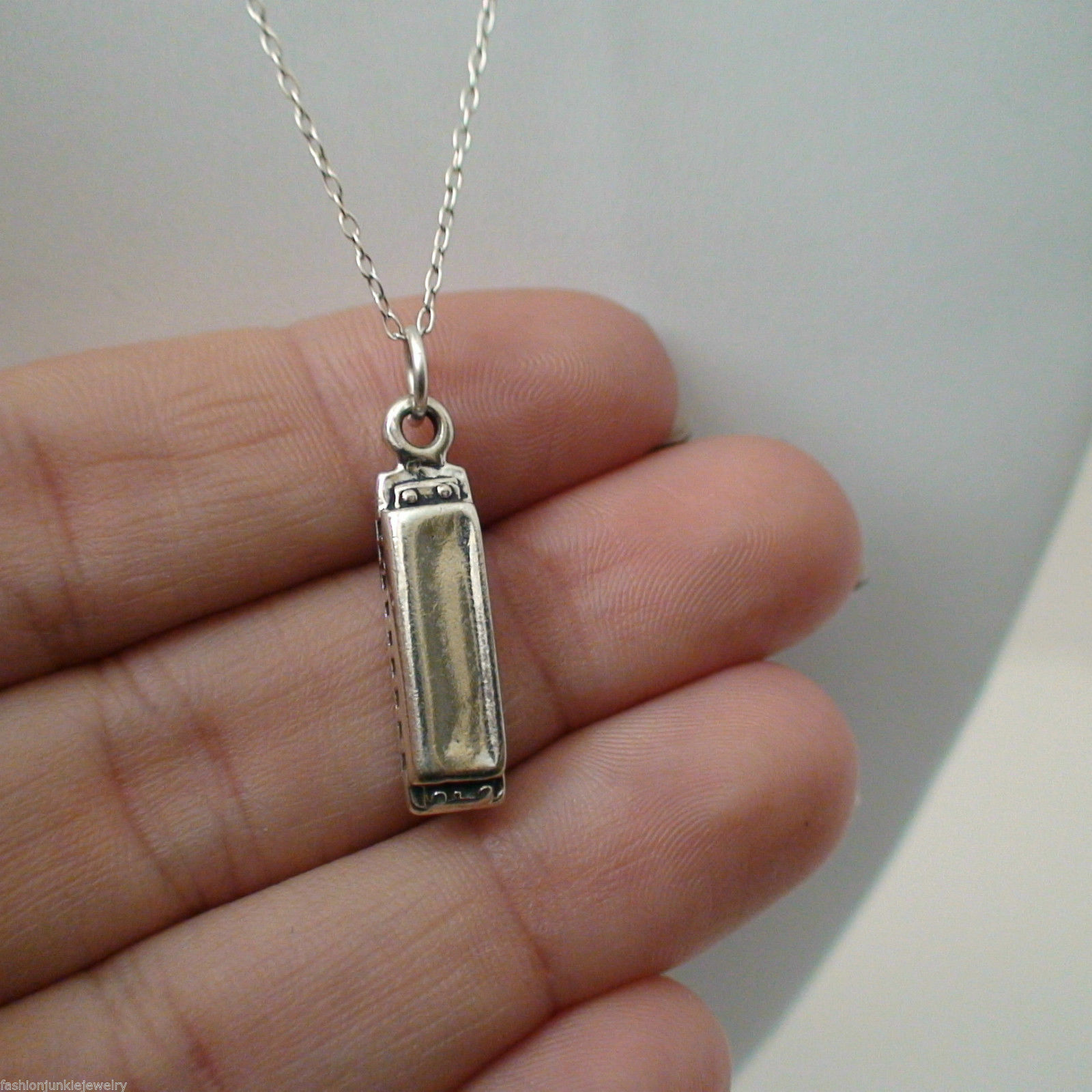 Harmonica Charm Necklace – 925 Sterling Silver – Harmonica Music Band Play NEW