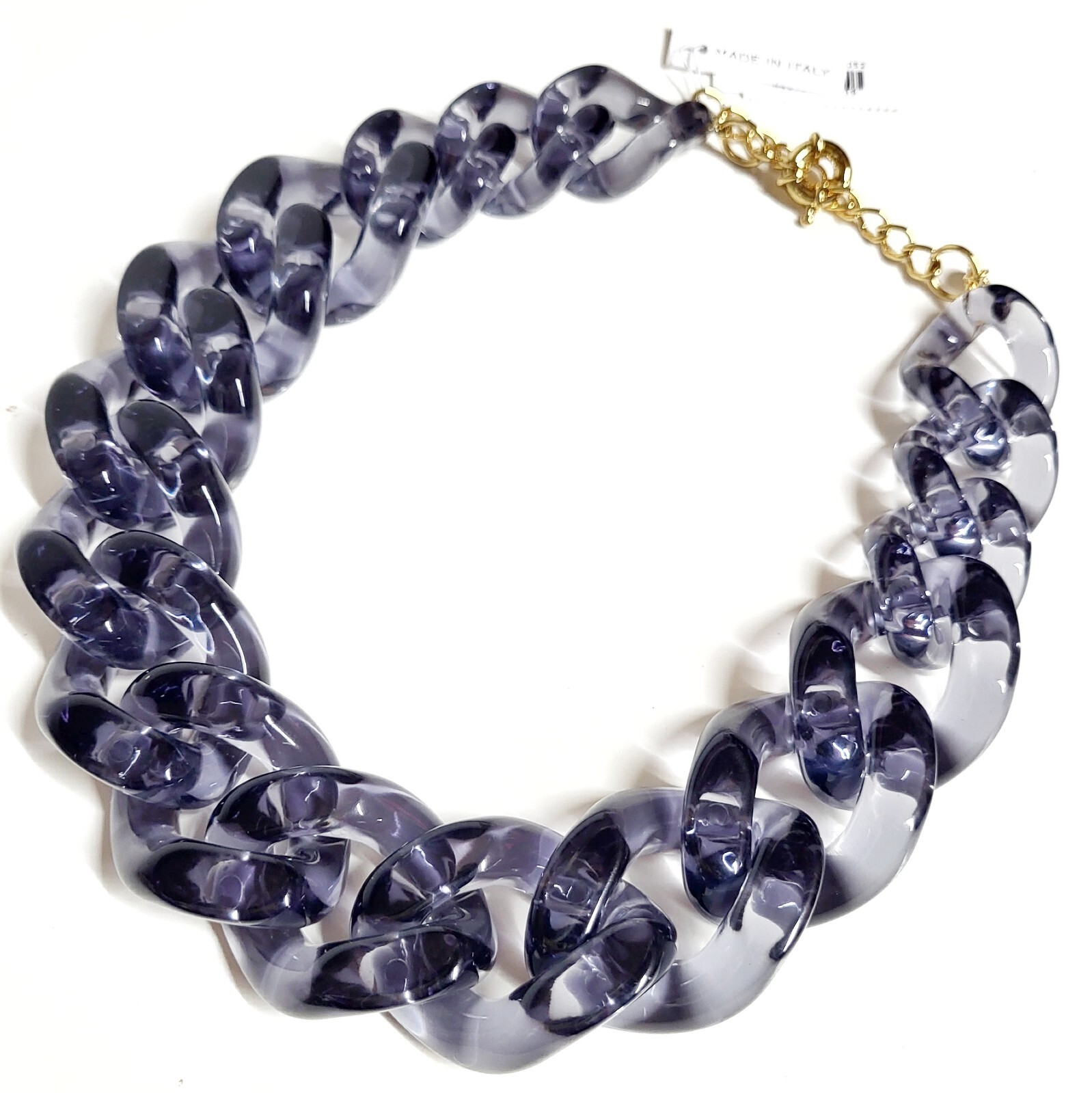 J.Crew Chunky Acetate Link Necklace Pale Graphite Plated Brass BK900 NWT