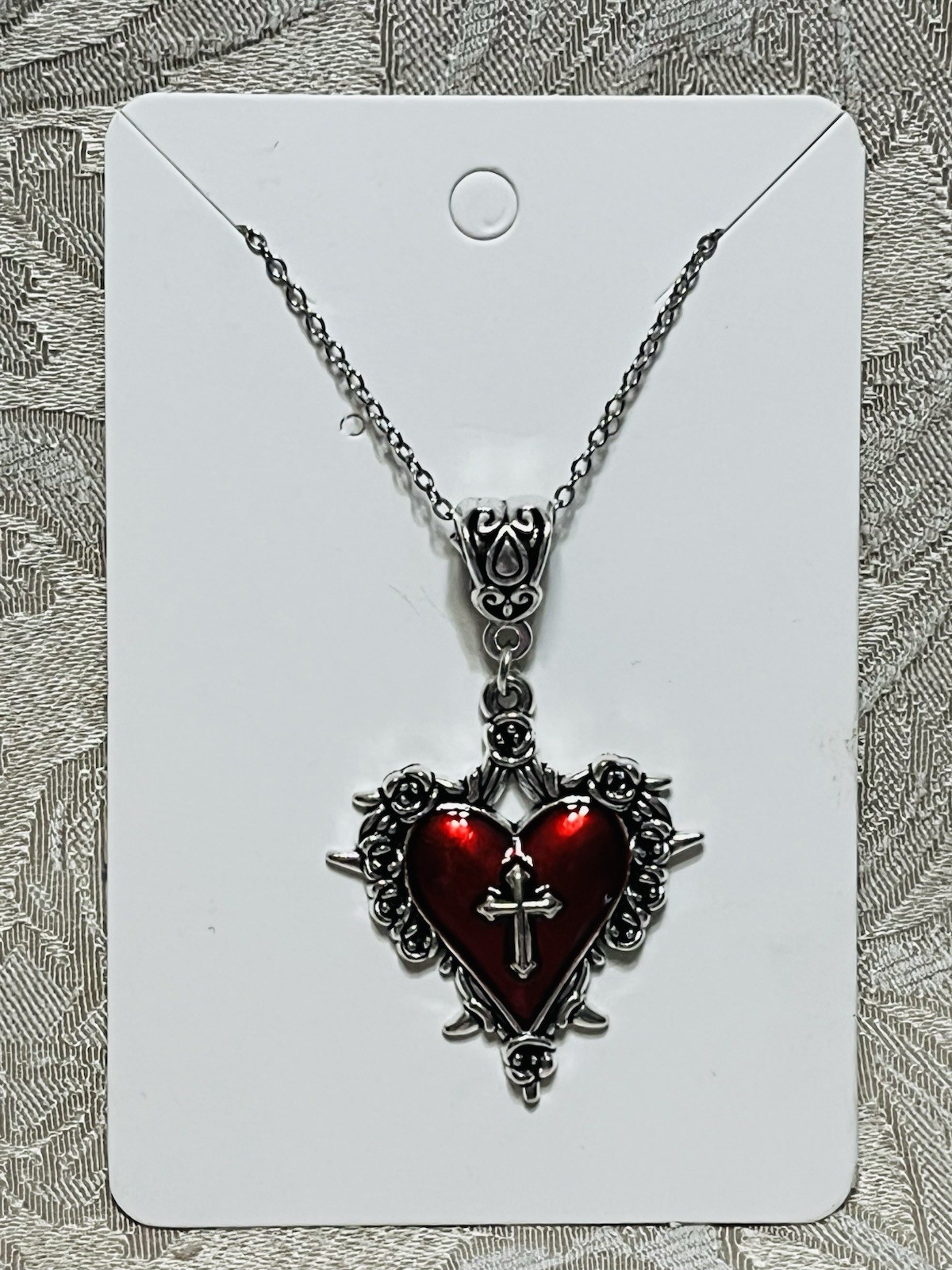 Silver Red Heart Gothic Enamel Charm Pendant Fashion Fun Boho Gold Necklace 18”