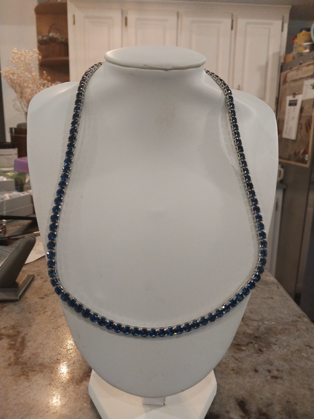 Simulated Sapphire Tennis Necklace (18-26 Inches) with Bolo Slider in Silvertone