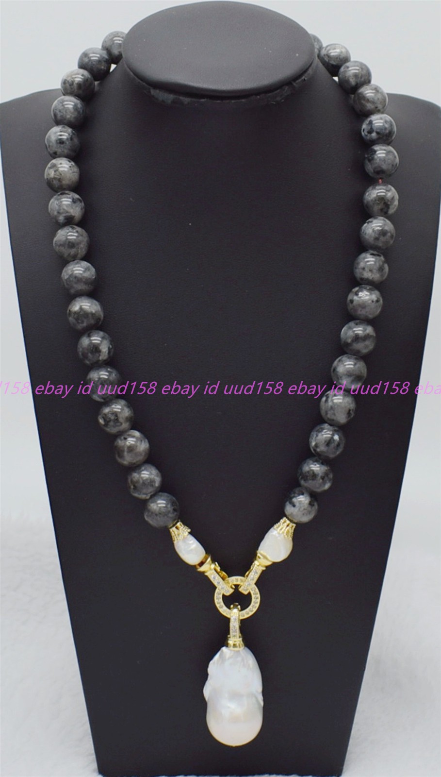 Pretty 6/8/10/12mm Black Labradorite White Baroque Pearl Pendant Necklace16-36in