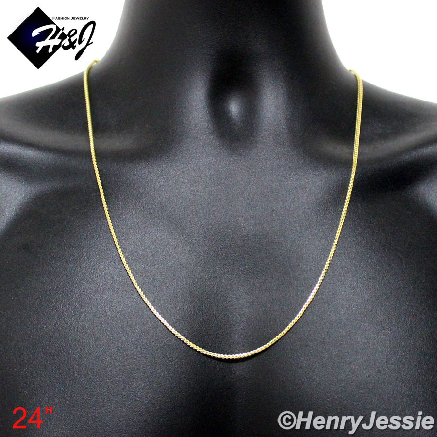24″MEN 925 STERLING SILVER 1.5MM GOLD PLATED FRANCO BOX CURB LINK NECKLACE*SN6