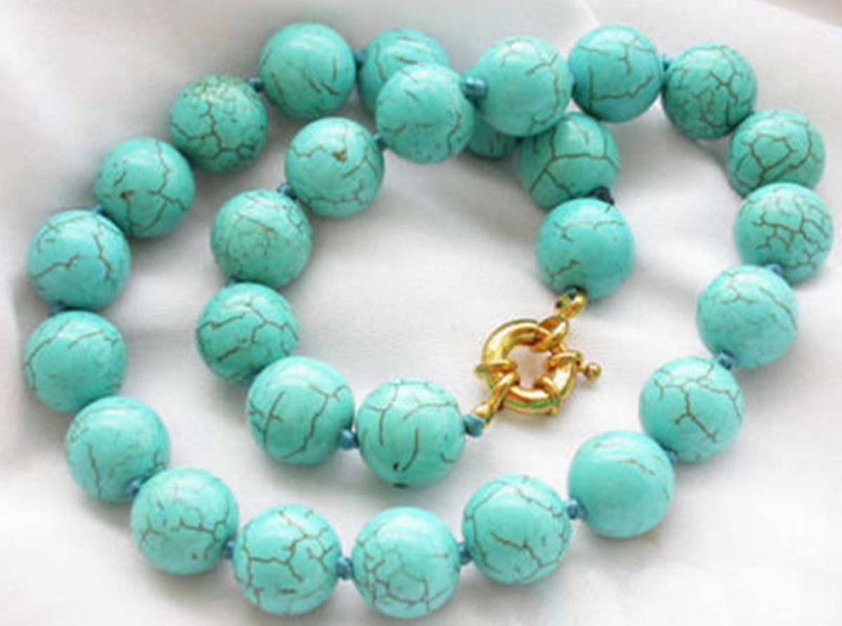 Genuine 6-14mm Natural Blue Turquoise Round Gemstone Beads Necklace 18″