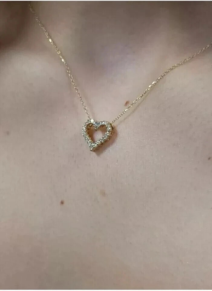 1.50Ct Round Cut Simulated Diamond Heart Pendant Necklace 14K Yellow Gold Plated