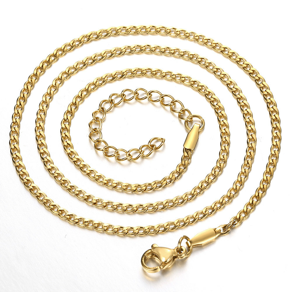 2 mm/3mm Men Women Chain Necklace Gold Stainless Steel Curb Figaro Box Rope