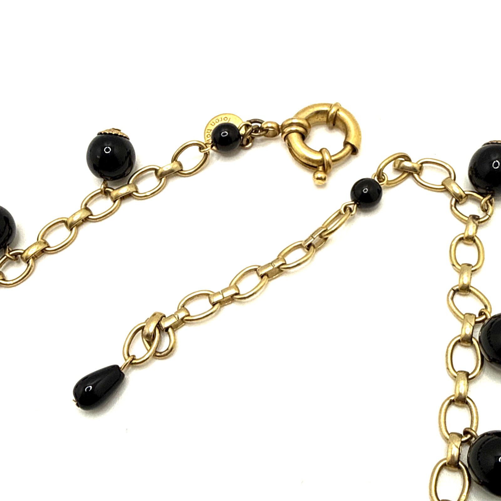 LOREN HOPE Black Dangle Bead Bib Necklace Gold Tone Collar Statement 18″ – 20″