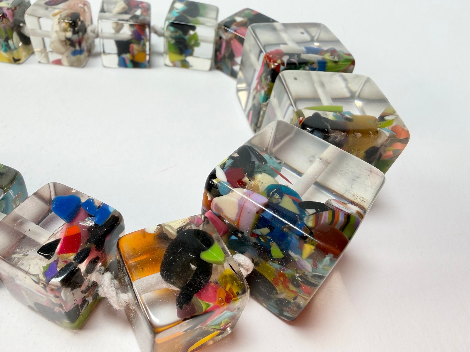 Jackie Brazil “Cascade” Mix Size Liquorice Cubes Resin Necklace ( N3343 )