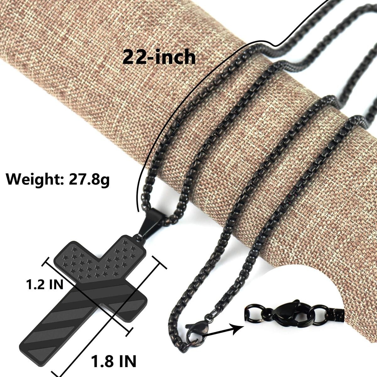 Mens Boys Inspirational Black American Flag Cross Pendant Bible Verse Necklace