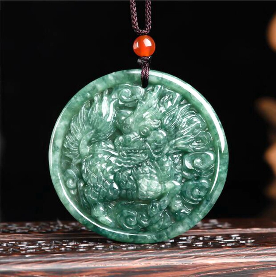 Certified Natural Green Burma Grade A Jade jadeite Carved Kirin Pendant Necklace