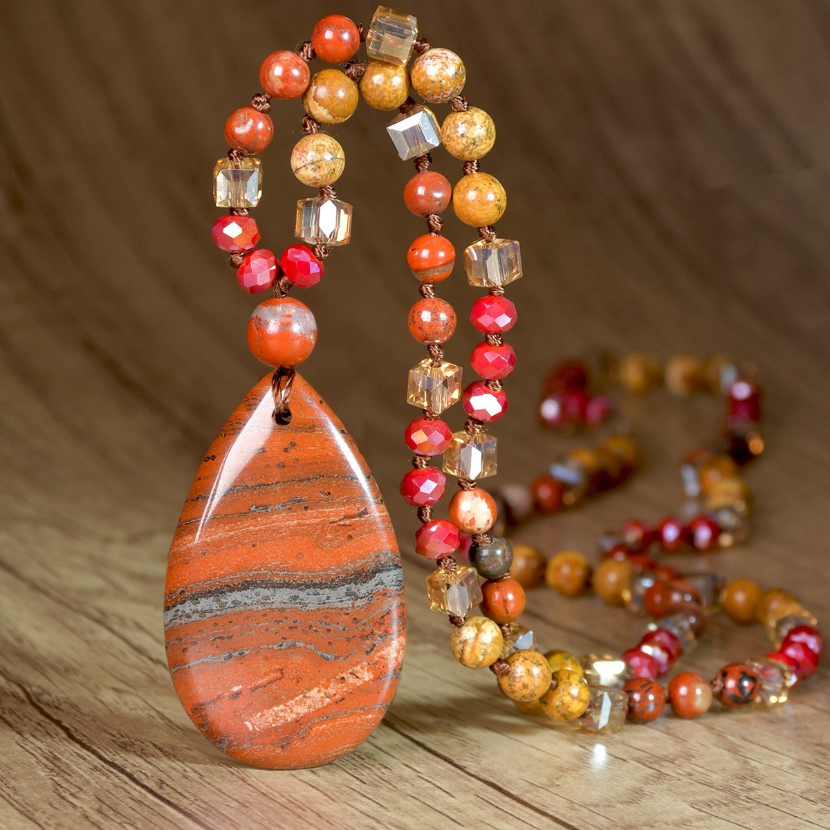 New Vintage Natural Stone Pendant Necklace For Women Knot Necklace Sweater Chain