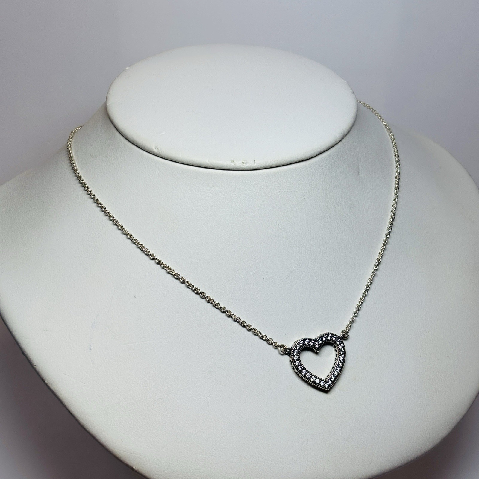 Pandora Sterling 925 Silver Loving Hearts Cz Necklace 590534CZ 15 in -.14