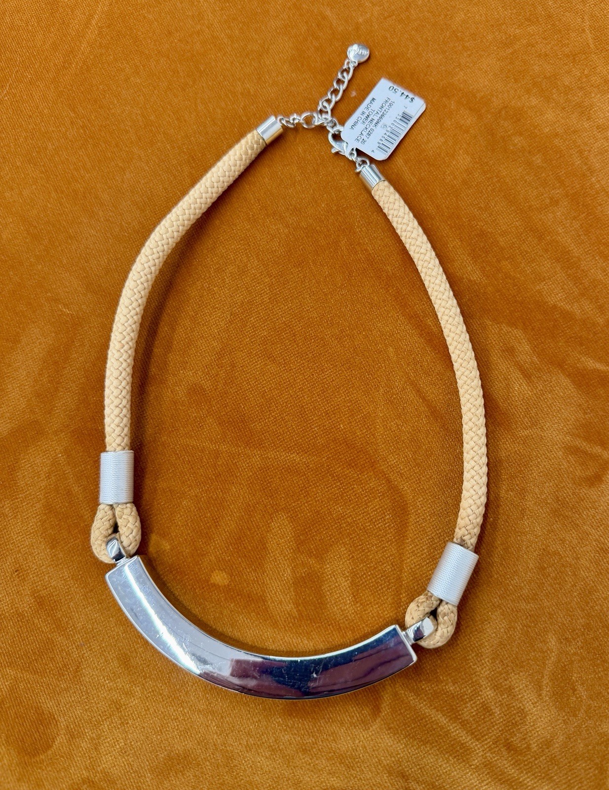 Alfani Silver-Tone Curved Bar & Braided Rope Statement Necklace, 17+ 2 Extender