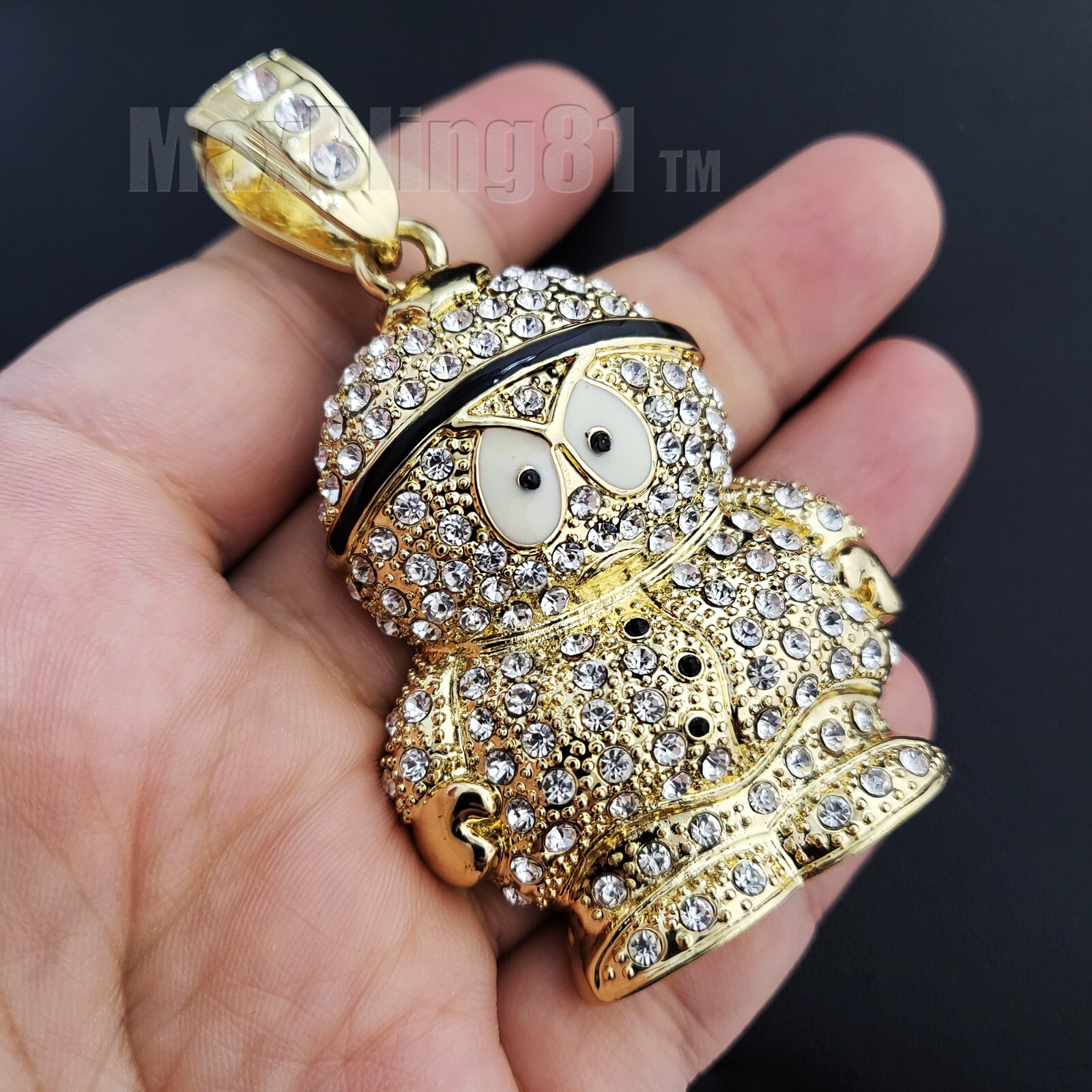 Hip Hop Iced Gold Plated Large South Park Cartoon Cubic Zirconia Charm Pendant