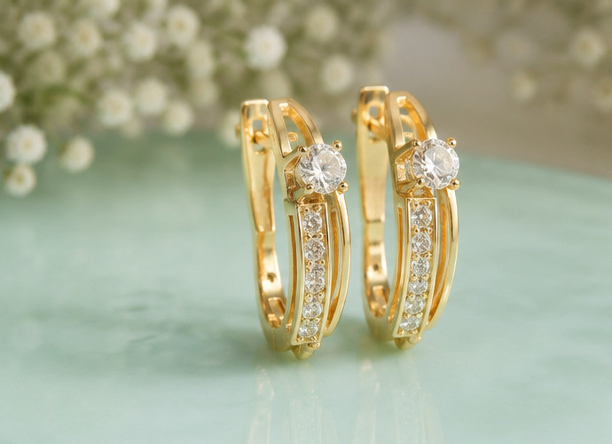 2Ct Round Cut Simulated Diamond Women Hoop Earrings 14K Yellow Gold Plated Gift