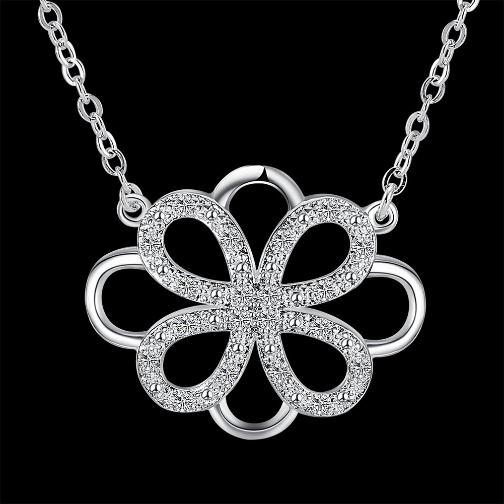 Lovely 925 Sterling Silver Filled SF Filigree Flora CZ Pendant Necklace N-A645