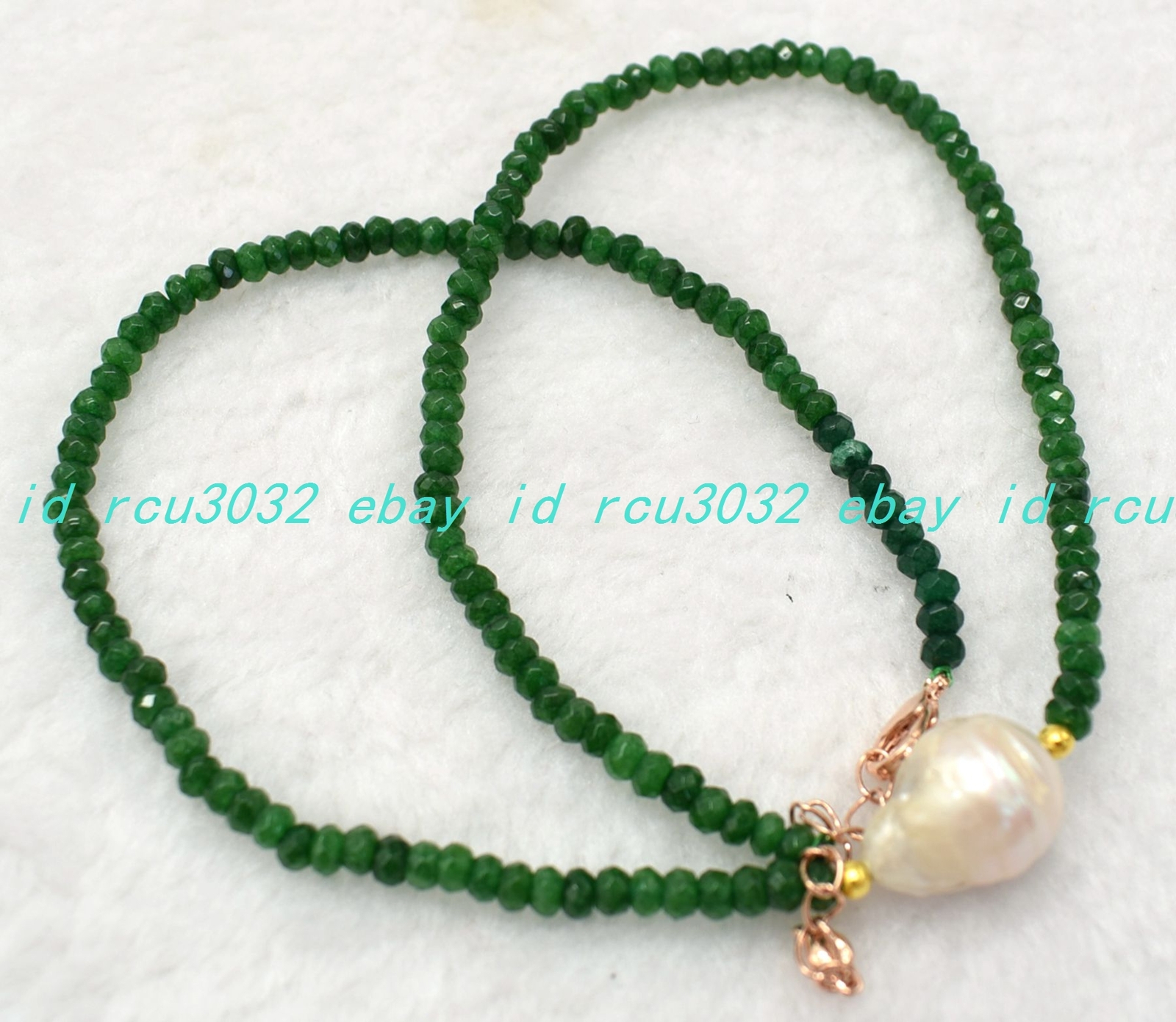 2x4mm Faceted Green Jade White Baroque Pearl Rondelle Beads Necklace 18-28 In