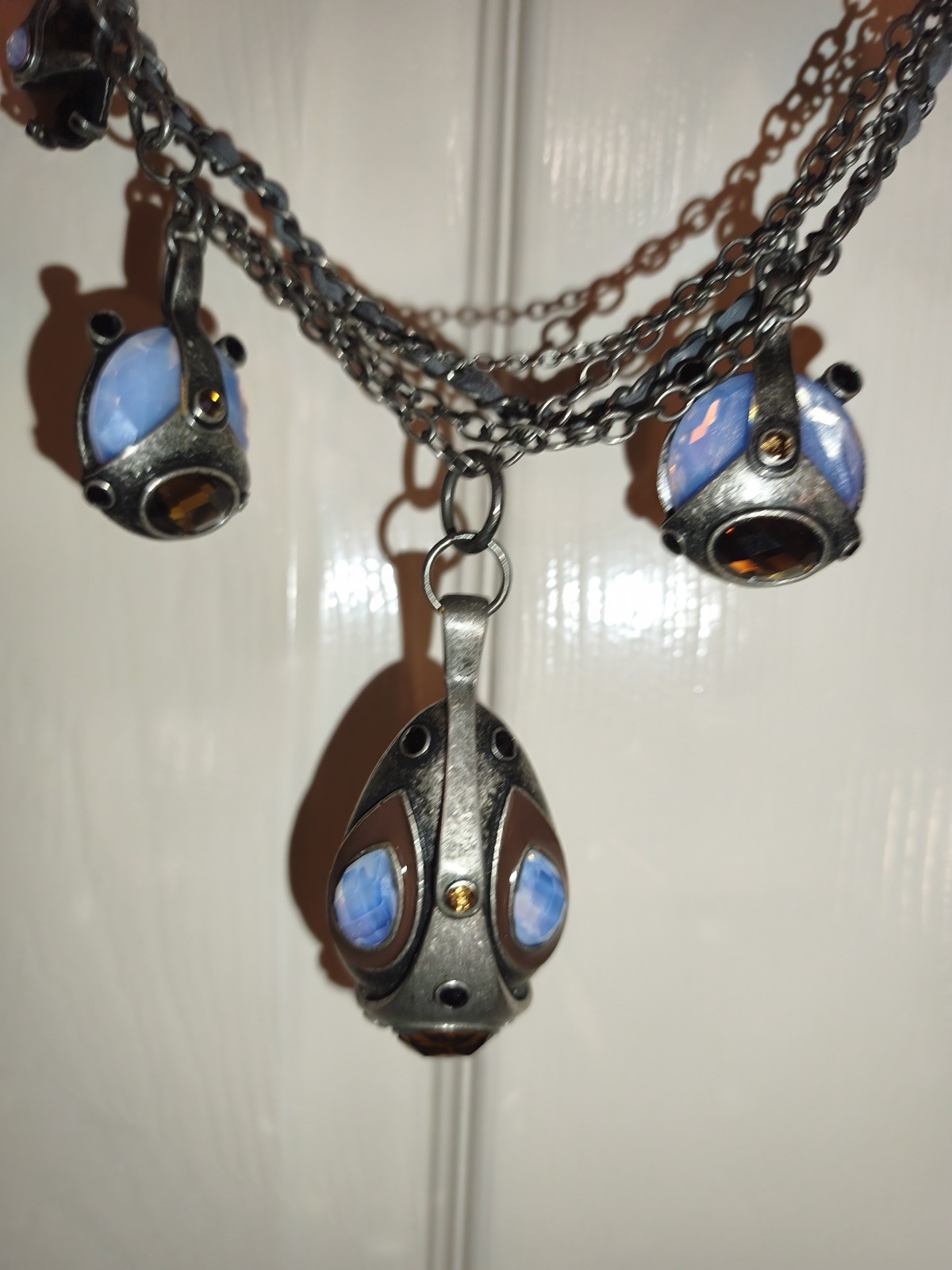 Vintage AllSaints Ladies Multi Pendant Necklace Metal Silver Y2K