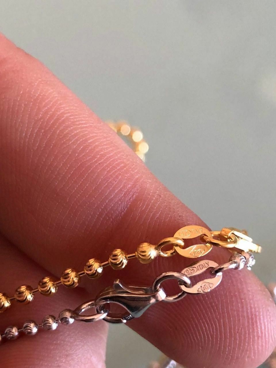 Cadena Ball Moon Plata 925 Sólida con Baño de Oro 14k para Hombre y Mujer